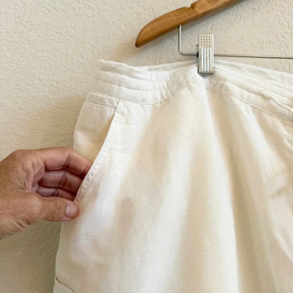 Linea Uomo Mens White Linen Blend Drawstring Relaxed Pants W48 x L30